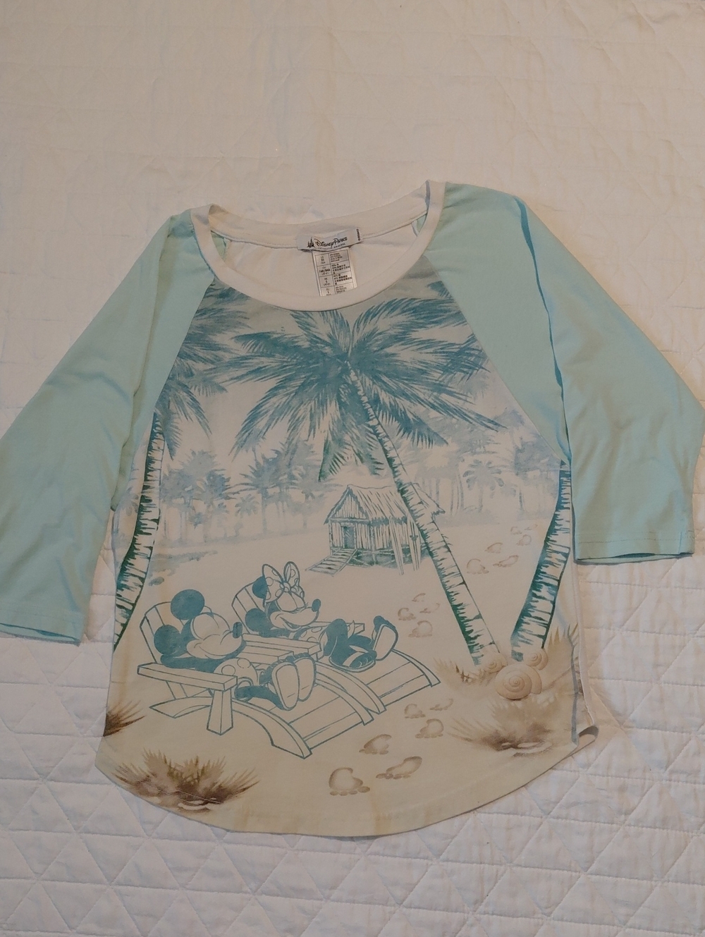 Disney Light Blue & Cream Mickey & Minnie Beach Raglan Tee